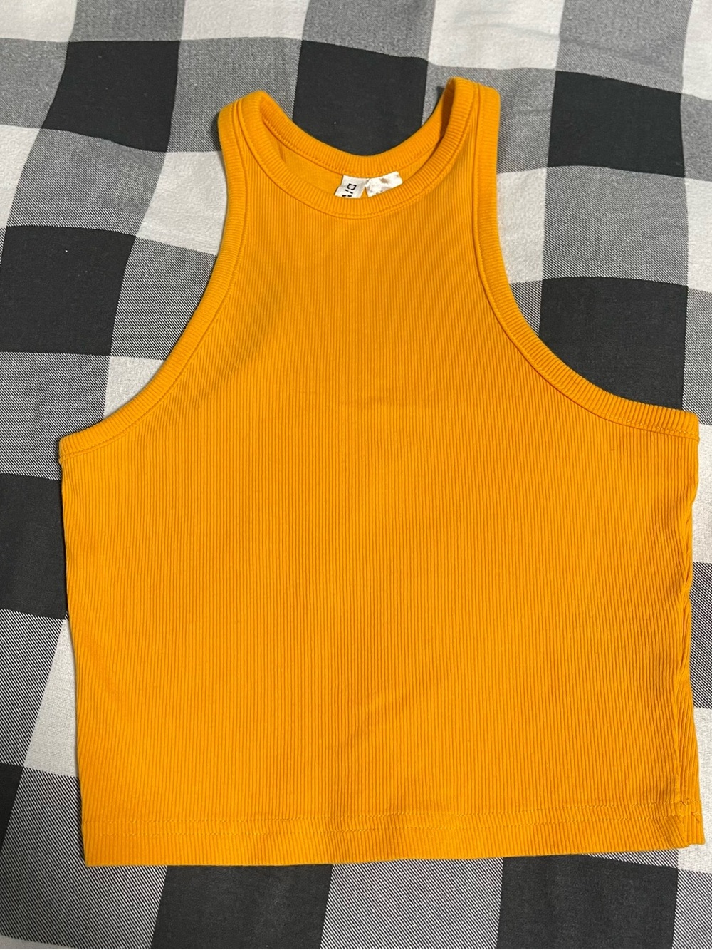 Divided Ribbed High-Neck Tank Top - Orange